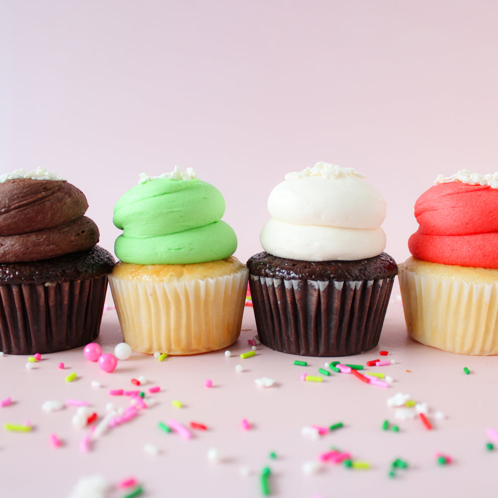 6 Large Christmas Chocolate and Vanilla Cupcakes